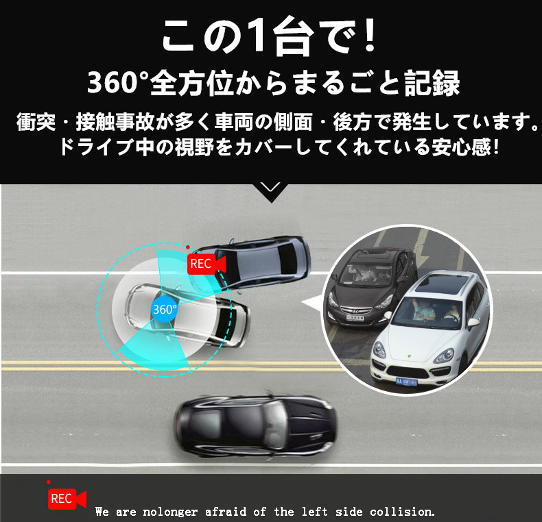 ミラー型ドライブレコーダー360°カメラ搭載 1200万画素 高画質 駐車監視 G-Sensor 32GBカード付属 日本語取扱説明書 - 画像 (7)