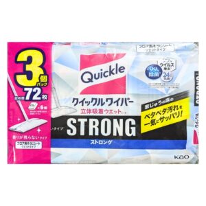 Kao クイックルワイパー ストロング 大容量 立体吸着ウエットシート 24枚ｘ3袋 ウイルス99%除去 除菌 香りが残らないタイプ 住宅用お掃除シート サイズ約 205mm × 約 285mm #27518 梅雨の時期 湿気でベタつく床に - 画像 (2)