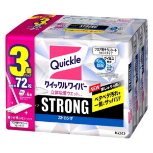 Kao クイックルワイパー ストロング 大容量 立体吸着ウエットシート 24枚ｘ3袋 ウイルス99%除去 除菌 香りが残らないタイプ 住宅用お掃除シート サイズ約 205mm × 約 285mm #27518 梅雨の時期 湿気でベタつく床に - 画像 (6)