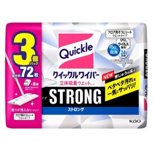 Kao クイックルワイパー ストロング 大容量 立体吸着ウエットシート 24枚ｘ3袋 ウイルス99%除去 除菌 香りが残らないタイプ 住宅用お掃除シート サイズ約 205mm × 約 285mm #27518 梅雨の時期 湿気でベタつく床に - 画像 (4)