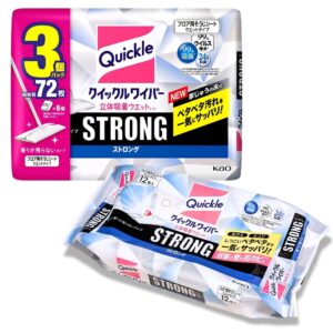 Kao クイックルワイパー ストロング 大容量 立体吸着ウエットシート 24枚ｘ3袋 ウイルス99%除去 除菌 香りが残らないタイプ 住宅用お掃除シート サイズ約 205mm × 約 285mm #27518 梅雨の時期 湿気でベタつく床に - 画像 (1)