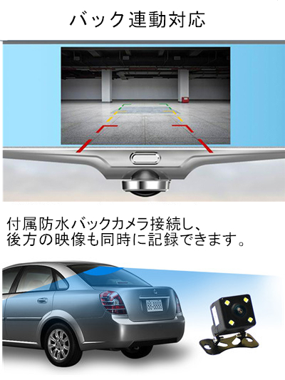 ミラー型ドライブレコーダー360°カメラ搭載 1200万画素 高画質 駐車監視 G-Sensor 32GBカード付属 日本語取扱説明書
