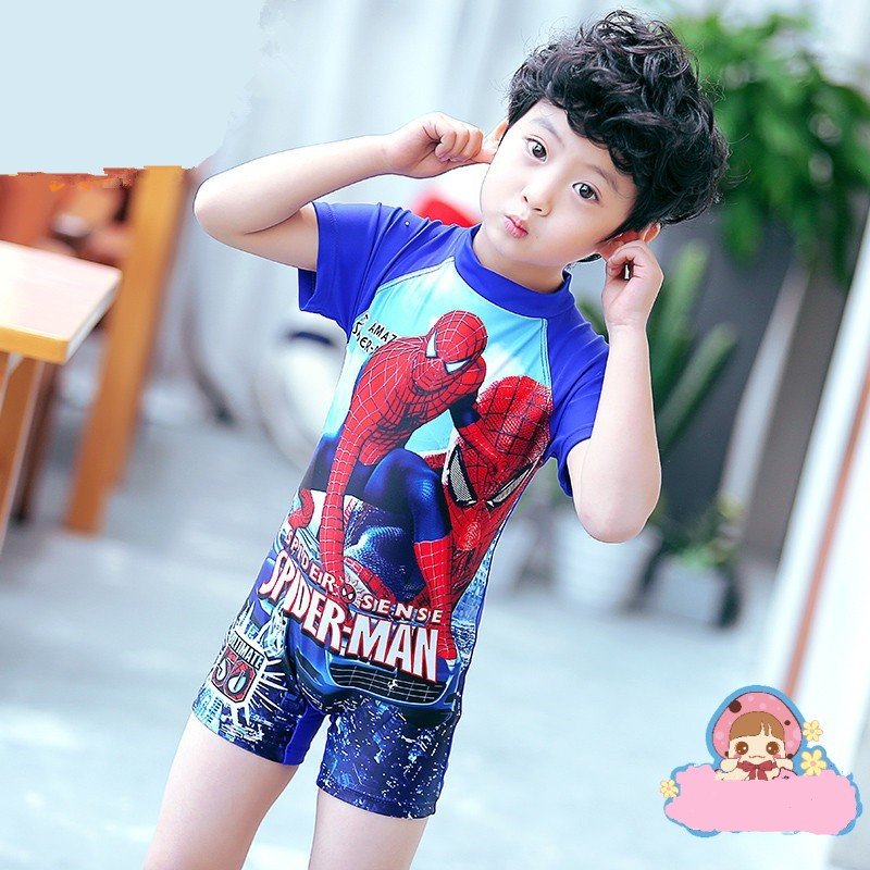 子供 水着 男の子 日焼け止め 紫外線カット ラッシュガード 半袖 連体水着 学校用水着 ボイーズ スーパーマン柄 S/M/Lサイズ - 画像 (2)