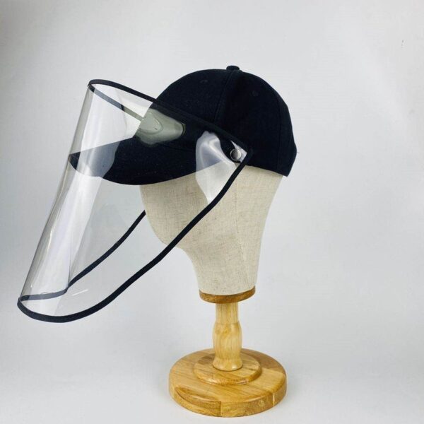 フェイスカバー付き キャップ 帽子 ブラック 防護帽 飛沫防止 UVカット　 ハット キャップ 取り外可 2WAY 男女兼用 素材：コットン、フェイスカバー部分：PVC サイズ：Fサイズ（フリー）頭周り5６～60（cm）、フェイスカバー：41*25（cm）外作業、スポーツ、アウトドア活動に