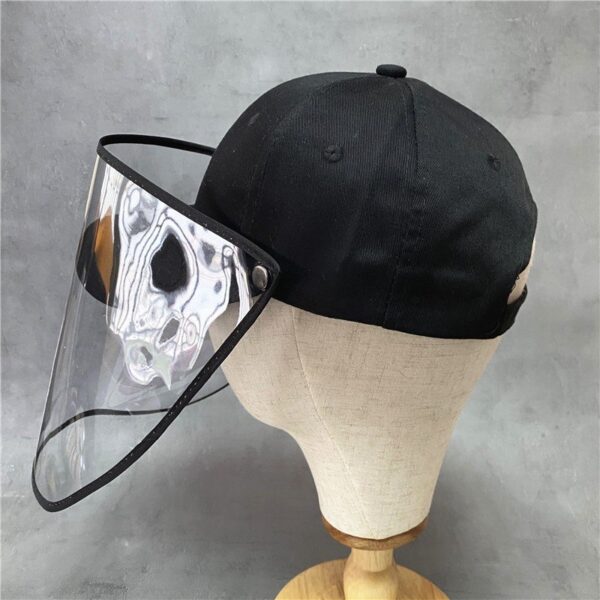 フェイスカバー付き キャップ 帽子 ブラック 防護帽 飛沫防止 UVカット　 ハット キャップ 取り外可 2WAY 男女兼用 素材：コットン、フェイスカバー部分：PVC サイズ：Fサイズ（フリー）頭周り5６～60（cm）、フェイスカバー：41*25（cm）外作業、スポーツ、アウトドア活動に