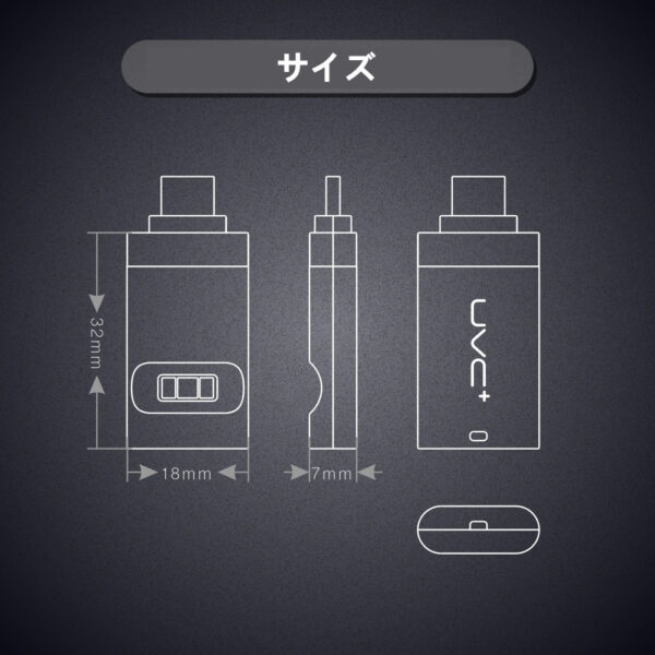 ミニ深紫外線ライト スマートフォン向け UVC 紫外線 除菌 275nm の深紫外線波長 99%の除菌率 サイズ:32x18x7mm(アダプタ部分は含まず) 重量:4g タイプ2種 iPhone Android(Type-C端子) 実用的 父の日 プレゼント