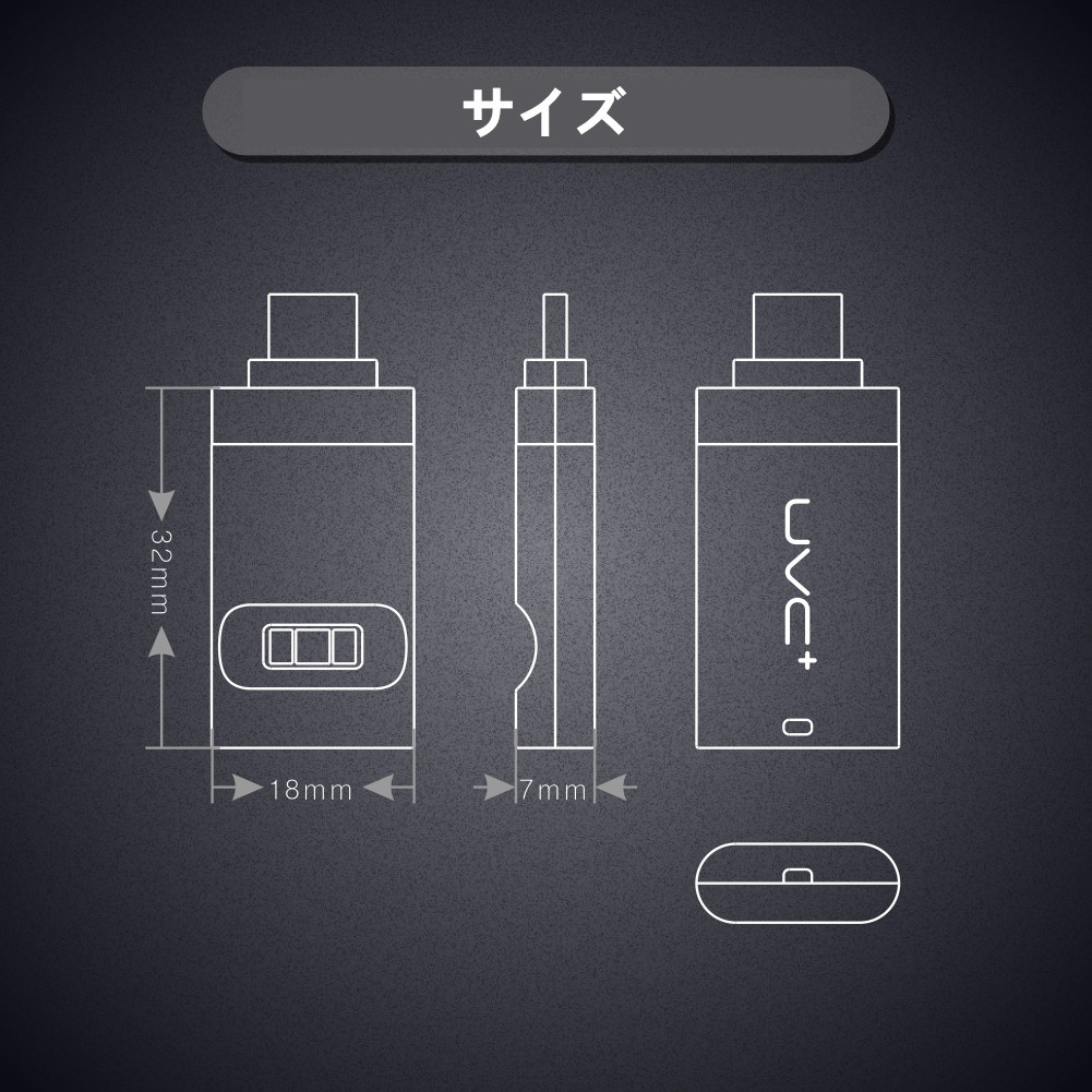 ミニ深紫外線ライト スマートフォン向け UVC 紫外線 除菌 275nm の深紫外線波長 99%の除菌率 サイズ:32x18x7mm(アダプタ部分は含まず) 重量:4g タイプ2種 iPhone Android(Type-C端子) 実用的 父の日 プレゼント - 画像 (6)
