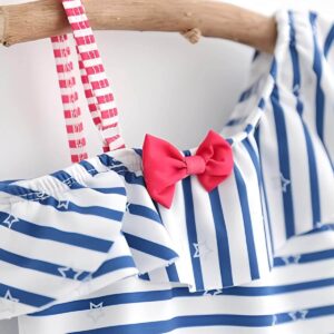 キッズ水着 女の子 帽子付 ストライプ柄 縞 ボーダー オールインワンタイプ デザイン×サイズ ガールズ レッド ブルー サイズ 身長 100cm, 110cm こどもの日 プレゼント - 画像 (7)