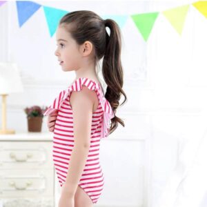 キッズ水着 女の子 帽子付 ストライプ柄 縞 ボーダー オールインワンタイプ デザイン×サイズ ガールズ レッド ブルー サイズ 身長 100cm, 110cm こどもの日 プレゼント - 画像 (10)