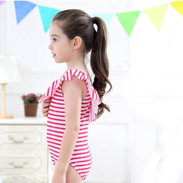 キッズ水着 女の子 帽子付 ストライプ柄 縞 ボーダー オールインワンタイプ デザイン×サイズ ガールズ レッド ブルー サイズ 身長 100cm, 110cm こどもの日 プレゼント