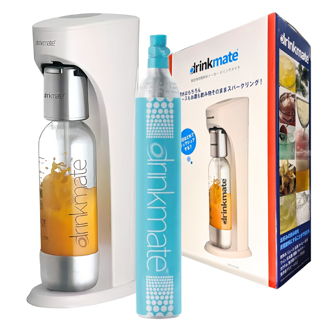 ドリンクメイト 家庭用炭酸飲料メーカー スターターキット DRMCOS1OWH Drinkmate ホワイト 電源コード不要  ガスシリンダー60L 1本 炭酸水500ml 約18円 ※シリンダーは法令上廃棄できません。 実用的 父の日 プレゼント - 画像 (1)