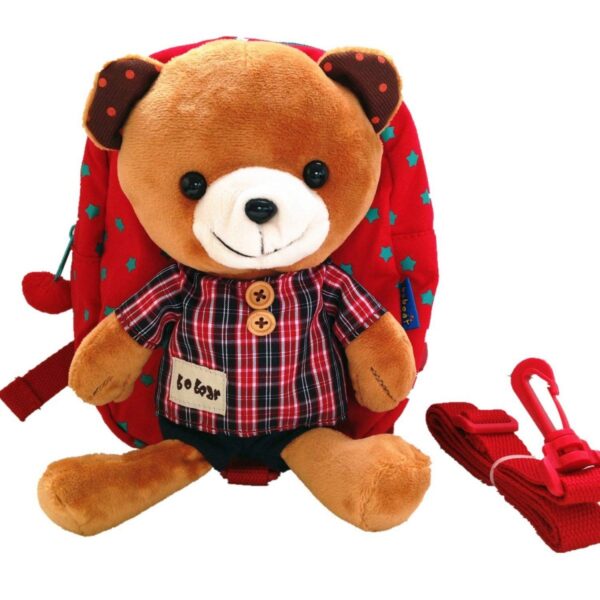 可愛い迷子防止赤ちゃんリュックサック クマ リュックぬいぐるみ付きリュック リード付き ハーネス付き／ベビー リード付きリュック 迷子防止ひも (レッド)
