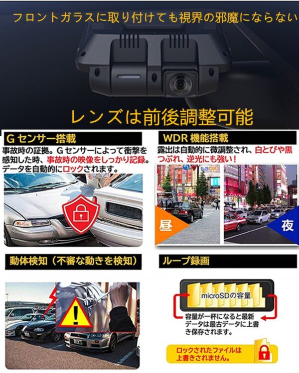 ドライブレコーダー 4K 前後カメラ 500万画素 170° 広視野角 SONY 車載カメラ 駐車監視 Gセンサー 衝撃録画 動体検知 WDR 機能搭載 GPS内蔵 LED信号対応 暗視機能 常時録画 音声記録 32GBカード付属