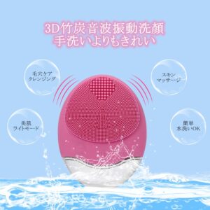 洗顔ブラシ 竹炭音波洗顔器 多機能 導入器 超音波 振動 毛穴ケア クレンジング キット シリコーン充電式 USB充電 防水 肌に優しい (ピンク) - 画像 (4)