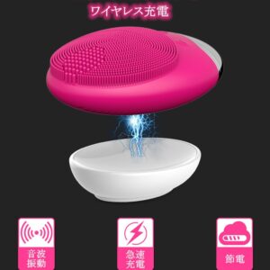 洗顔ブラシ 竹炭音波洗顔器 多機能 導入器 超音波 振動 毛穴ケア クレンジング キット シリコーン充電式 USB充電 防水 肌に優しい (ピンク) - 画像 (2)