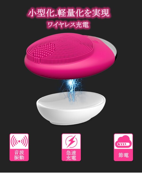 洗顔ブラシ 竹炭音波洗顔器 多機能 導入器 超音波 振動 毛穴ケア クレンジング キット シリコーン充電式 USB充電 防水 肌に優しい (ピンク)