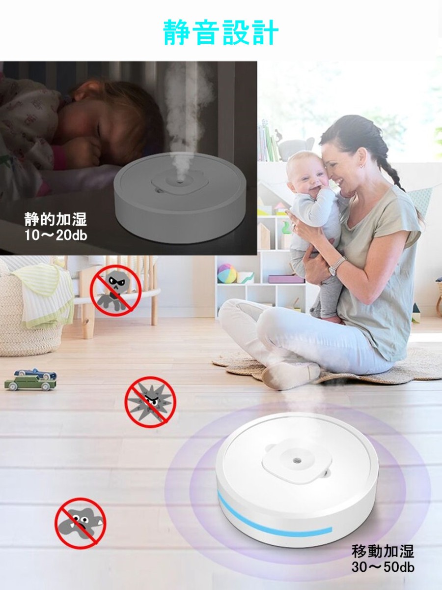 UV紫外線加湿ロボット 超音波式 アロマオイル、次亜塩素酸水対応 除菌 静音設計  衝突防止 - 画像 (5)