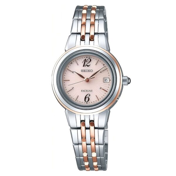 エクセリーヌ SWCW056 ピンクダイヤル ソーラー電波修正 女性用 軽量 チタンバンド