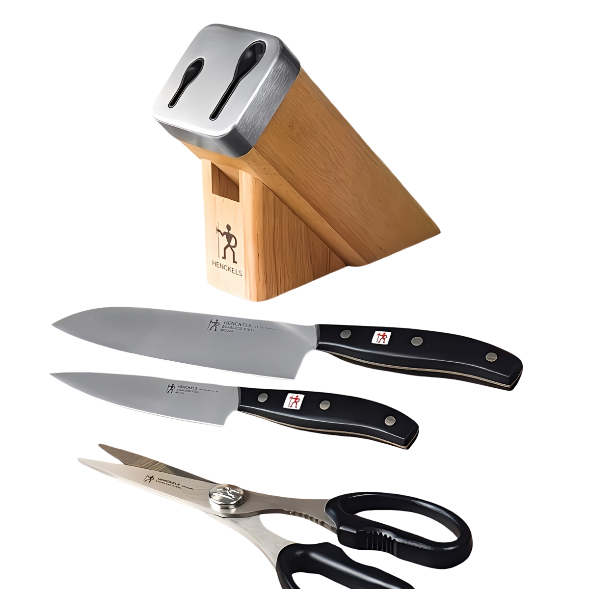 HENCKELS ヘンケルス HI ディフィニション アルファー  自動お手入れ 切れ味 長持ち ナイフブロック(セルフシャープニングブロック) 三徳包丁 18cm ペティナイフ 13cm 料理ハサミ 1027795  料理 調理 母の日 プレゼント - 画像 (1)