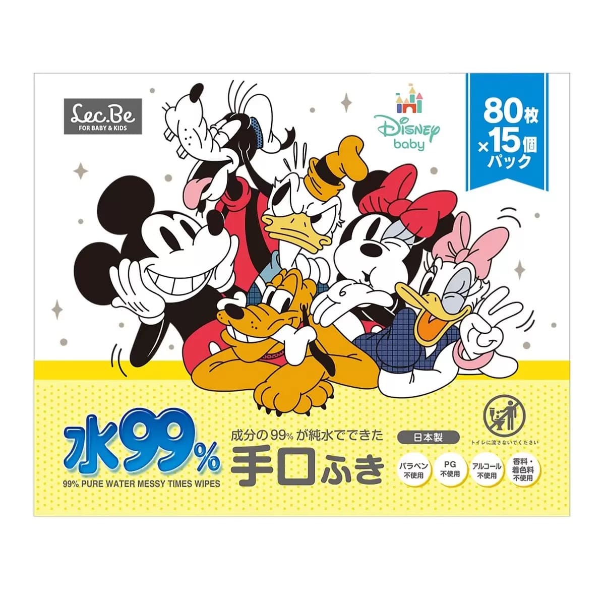 【化粧水類】レック 赤ちゃんの手口ふき ウェットテッシュ 成分の99％が純水 限りなく水に近い 手口ふき パラベン・ＰＧ・アルコール・香料・着色料不使用 80 枚入x15個（1200枚）シートサイズ:180ｘ140 ｍｍ E01271 日本製 製造販売元:アイプラス - 画像 (4)