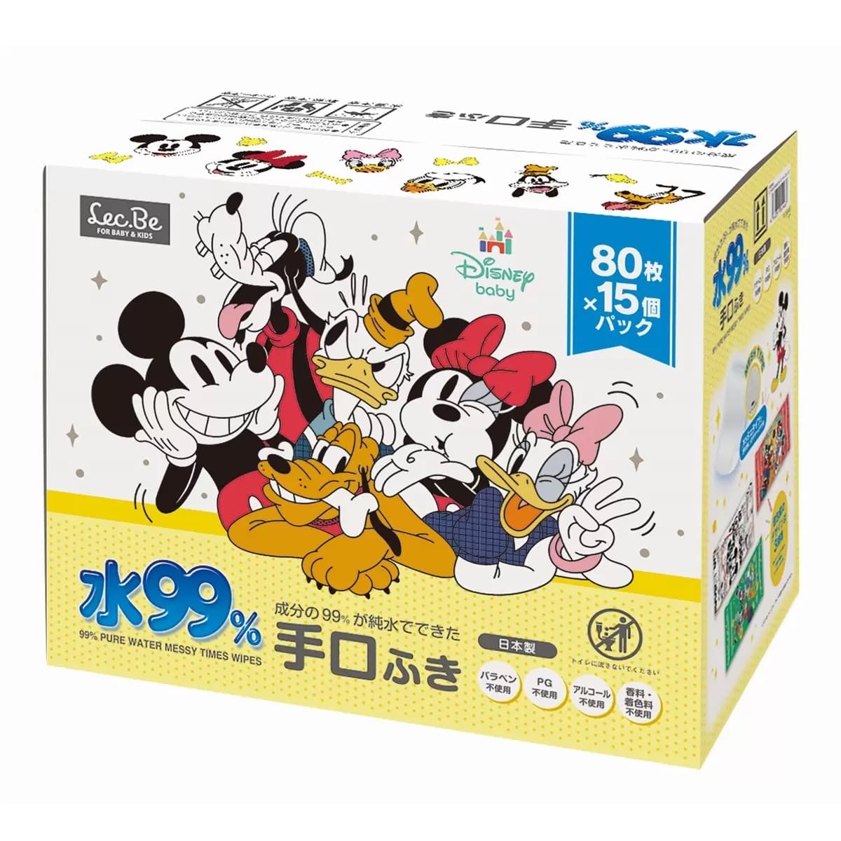 【化粧水類】レック 赤ちゃんの手口ふき ウェットテッシュ 成分の99％が純水 限りなく水に近い 手口ふき パラベン・ＰＧ・アルコール・香料・着色料不使用 80 枚入x15個（1200枚）シートサイズ:180ｘ140 ｍｍ E01271 日本製 製造販売元:アイプラス - 画像 (3)