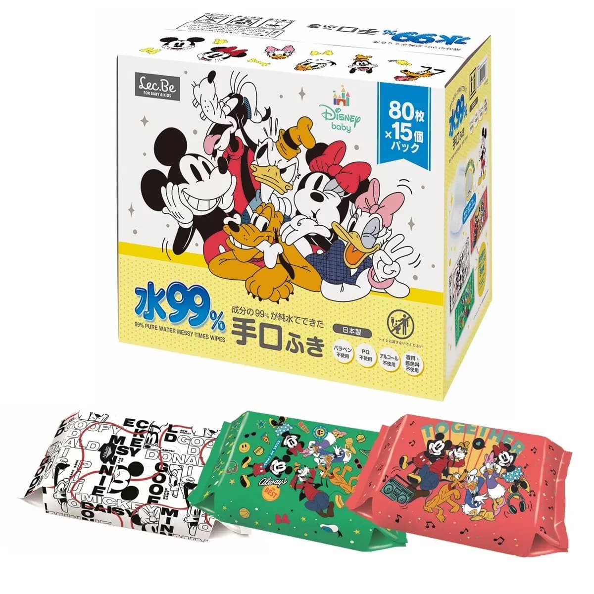 【化粧水類】レック 赤ちゃんの手口ふき ウェットテッシュ 成分の99％が純水 限りなく水に近い 手口ふき パラベン・ＰＧ・アルコール・香料・着色料不使用 80 枚入x15個（1200枚）シートサイズ:180ｘ140 ｍｍ E01271 日本製 製造販売元:アイプラス - 画像 (1)