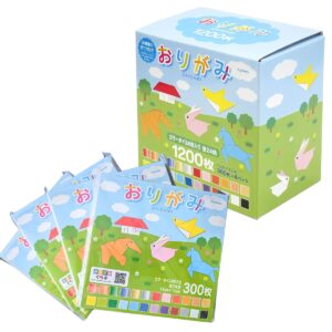 Kyowa(キョーワ) おりがみ 全24色 300枚 x 4 カラーホイル 6色入り 1200枚 #13689  サイズ:15×15cm  日本製 協和 折り紙 50種類の折り方付き 幼児から 大人まで楽しめる 工作 作品作り - 画像 (1)