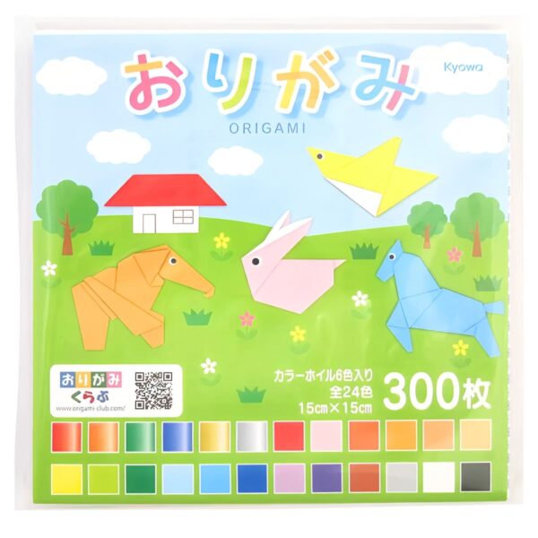 Kyowa(キョーワ) おりがみ 全24色 300枚 x 4 カラーホイル 6色入り 1200枚 #13689  サイズ:15×15cm  日本製 協和 折り紙 50種類の折り方付き 幼児から 大人まで楽しめる 工作 作品作り