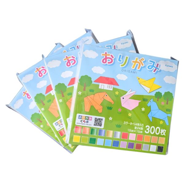 Kyowa(キョーワ) おりがみ 全24色 300枚 x 4 カラーホイル 6色入り 1200枚 #13689  サイズ:15×15cm  日本製 協和 折り紙 50種類の折り方付き 幼児から 大人まで楽しめる 工作 作品作り