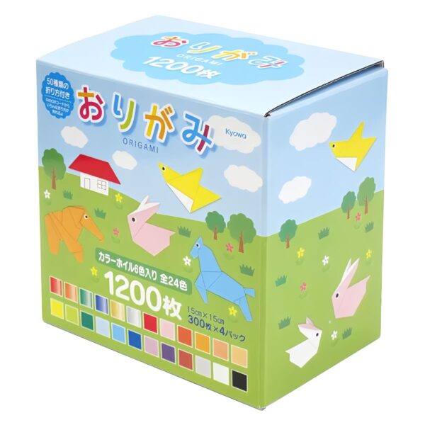 Kyowa(キョーワ) おりがみ 全24色 300枚 x 4 カラーホイル 6色入り 1200枚 #13689  サイズ:15×15cm  日本製 協和 折り紙 50種類の折り方付き 幼児から 大人まで楽しめる 工作 作品作り