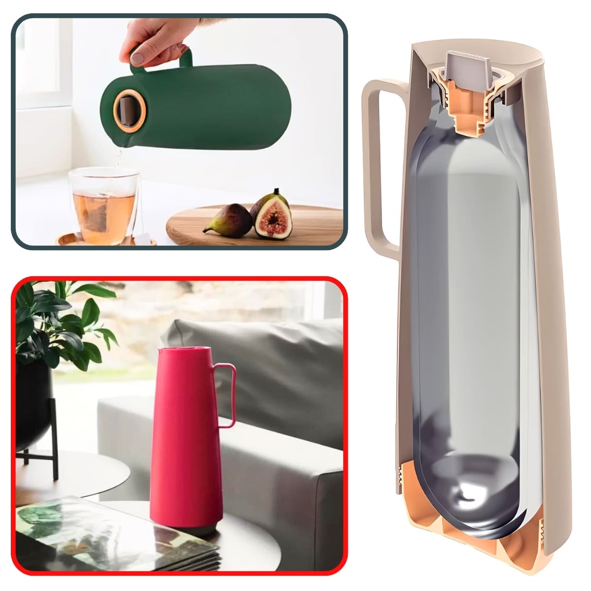 サーマルカラフェ 保冷保温ポット 1L サイズ:140mm×120mm (幅)､293mm (高さ) 重量: 0.55kg ブラジル製 キッチンウェア Tramontina ( トラモンティーナ ) iFデザインアワード受賞 #57545 母の日 プレゼント - 画像 (3)