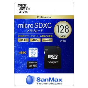 SanMax(サンマックス)  Micro SDXC 128GB×3枚セット 防水(SDアダプタは対象外) SMP128AV ビデオスピードクラスV30 スピードクラスC10 UHSスピードクラスUHS-I U3 読み取り速度95MB/秒 ゲーム機対応 SDカード変換アダプタ付属 #51623 台湾製 - 画像 (2)