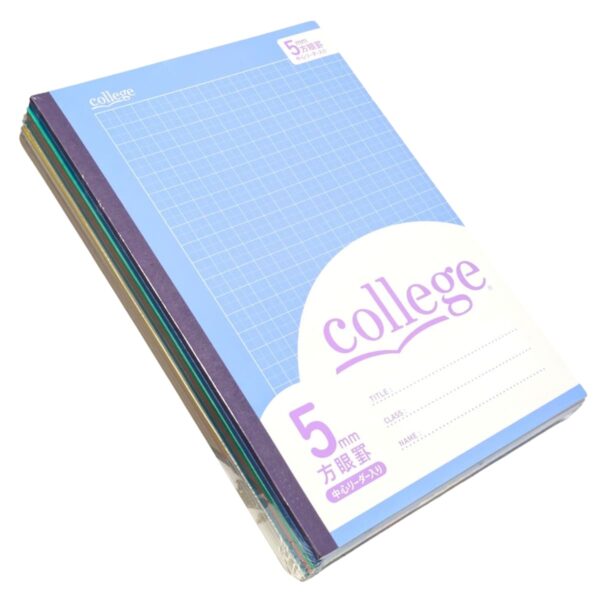 ノート College 方眼ノート 表紙5色 × 2冊の10冊パック B5サイズ(タテ252mm ヨコ179mm)5mm方眼 中心リーダー入り科目シール付き 大学ノート #60132 学生 学用品 ノート まとめ買い ストック B5 方眼 カラフル 入学準備 文房具 事務用品