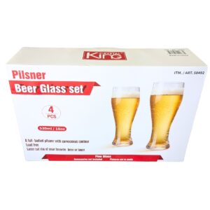 KING CRYSTAL(キングクリスタル) ピルスナー ビアーグラスセット 4個パック 冷たい飲み物用 容量:530ml サイズ:21.5×7.9cm 食器洗い機対応  無鉛 中国製 #58492 レーザーカットされた縁で滑らかな口当たり 実用的 母の日 父の日 プレゼント - 画像 (4)