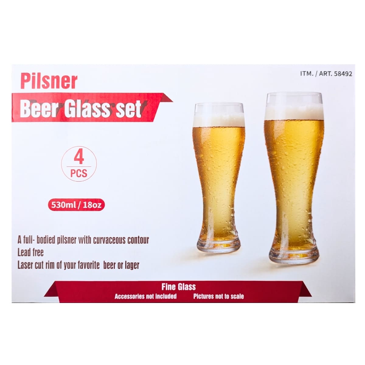 KING CRYSTAL(キングクリスタル) ピルスナー ビアーグラスセット 4個パック 冷たい飲み物用 容量:530ml サイズ:21.5×7.9cm 食器洗い機対応  無鉛 中国製 #58492 レーザーカットされた縁で滑らかな口当たり 実用的 母の日 父の日 プレゼント - 画像 (5)