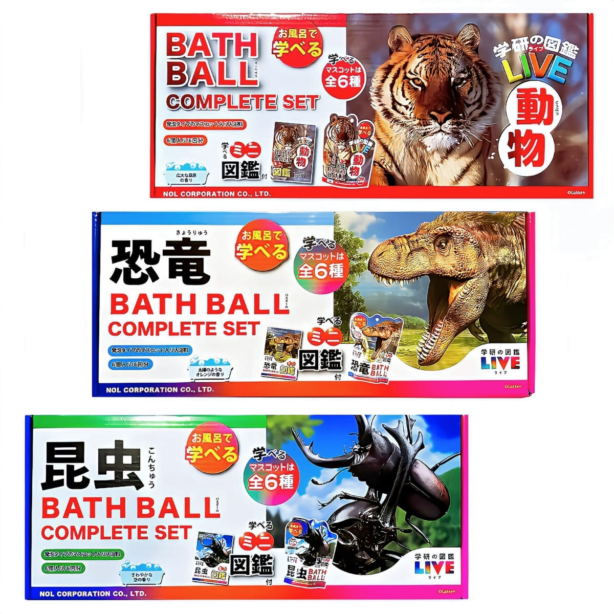 【入浴用化粧品】学研図鑑LIVE バスボール 6個セット 発泡タイプ 対象年齢12歳以上 お風呂で学びと発見 (キャラクター: 恐竜、動物）中国製 対象年齢12歳以上 - 画像 (1)
