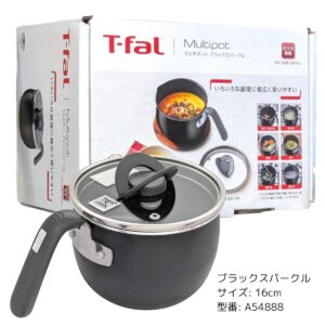 ティファール マルチポット オプティスペース ブラックスパークル 16cm 容量: 2.6L チタンインテンスコーティング ガス火専用 (IH不可) お知らせマークあり 熱源 (ガス / 電気プレートコイル / セラミックヒーター / ハロゲンヒーター) 中国製 - 画像 (2)