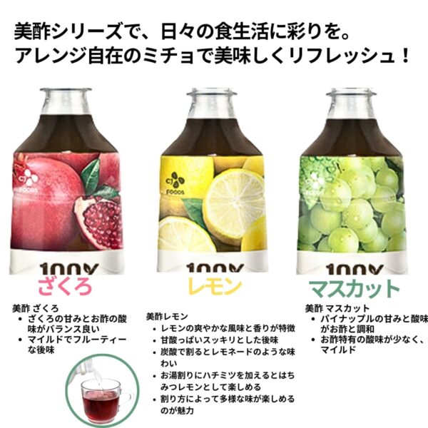 美酢 (ミチョ) アソートセット 希釈用 900ml x 3本 韓国製 100%果実発酵のお酢 調味酢 タイプ2種 (ざくろ グレープフルーツ パイナップル / ざくろ レモン マスカット) 実用的 母の日 父の日 プレゼント