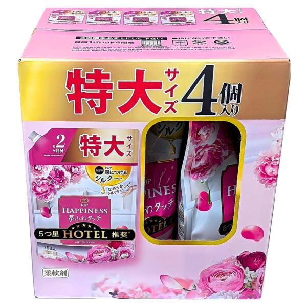 レノアハピネス 夢ふわタッチ 5つ星ホテルのような贅沢な肌ざわり なめらかシルクタッチ 華やかに香るアンティークローズ 特大  詰め替え 750ml (約2ヶ月分)×4個入