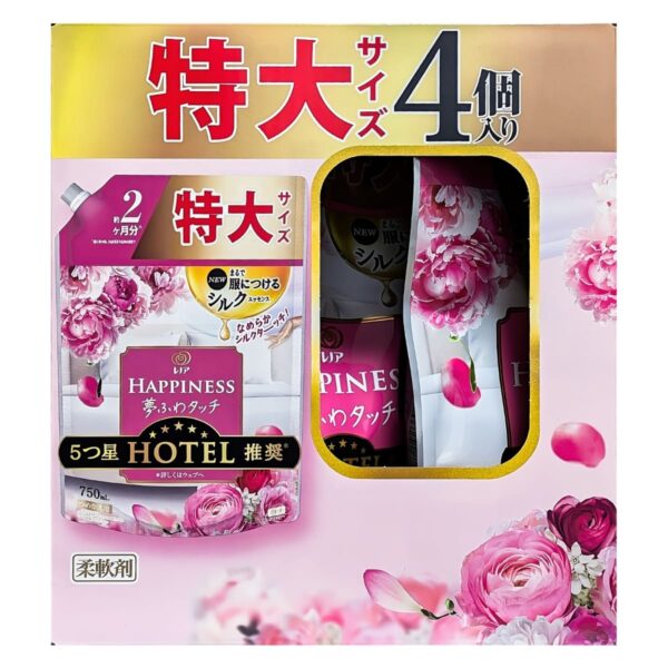 レノアハピネス 夢ふわタッチ 5つ星ホテルのような贅沢な肌ざわり なめらかシルクタッチ 華やかに香るアンティークローズ 特大  詰め替え 750ml (約2ヶ月分)×4個入