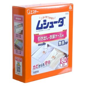 ムシューダ 引出・衣装ケース用防虫剤 1年間有効  無香タイプ 80個 ( 2個×40包 ) 取替えサインつき エステー #10483 - 画像 (1)