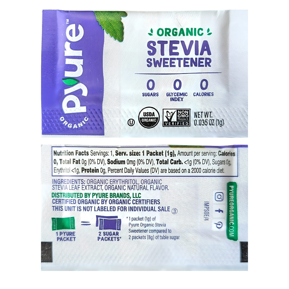 PYURE(ピュア) オーガニック 甘味料 ステビア 120包 砂糖不使用 持ち運びにも便利なパケット 実用的 母の日 父の日 プレゼント - 画像 (3)