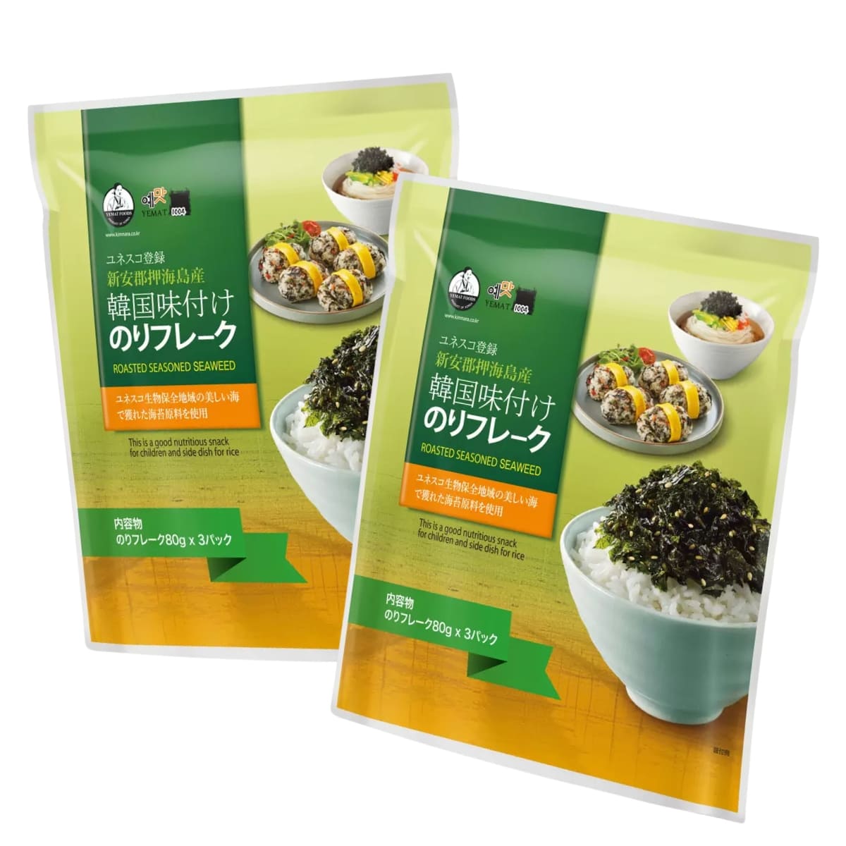 韓国 味付けのり フレーク 80g×3パック入り ユネスコ登録  韓国産 新安郡押海島産 イェマット(YEMAT) #567749 - 画像 (2)