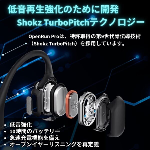 Shokz (ショックス) OpenRun Pro Black 完全ワイヤレス骨伝導イヤフォン ブラック SKZ-EP-000007 軽量 深みのある低音を体験 実用的 父の日 プレゼント