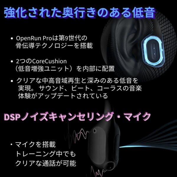 Shokz (ショックス) OpenRun Pro Black 完全ワイヤレス骨伝導イヤフォン ブラック SKZ-EP-000007 軽量 深みのある低音を体験 実用的 父の日 プレゼント