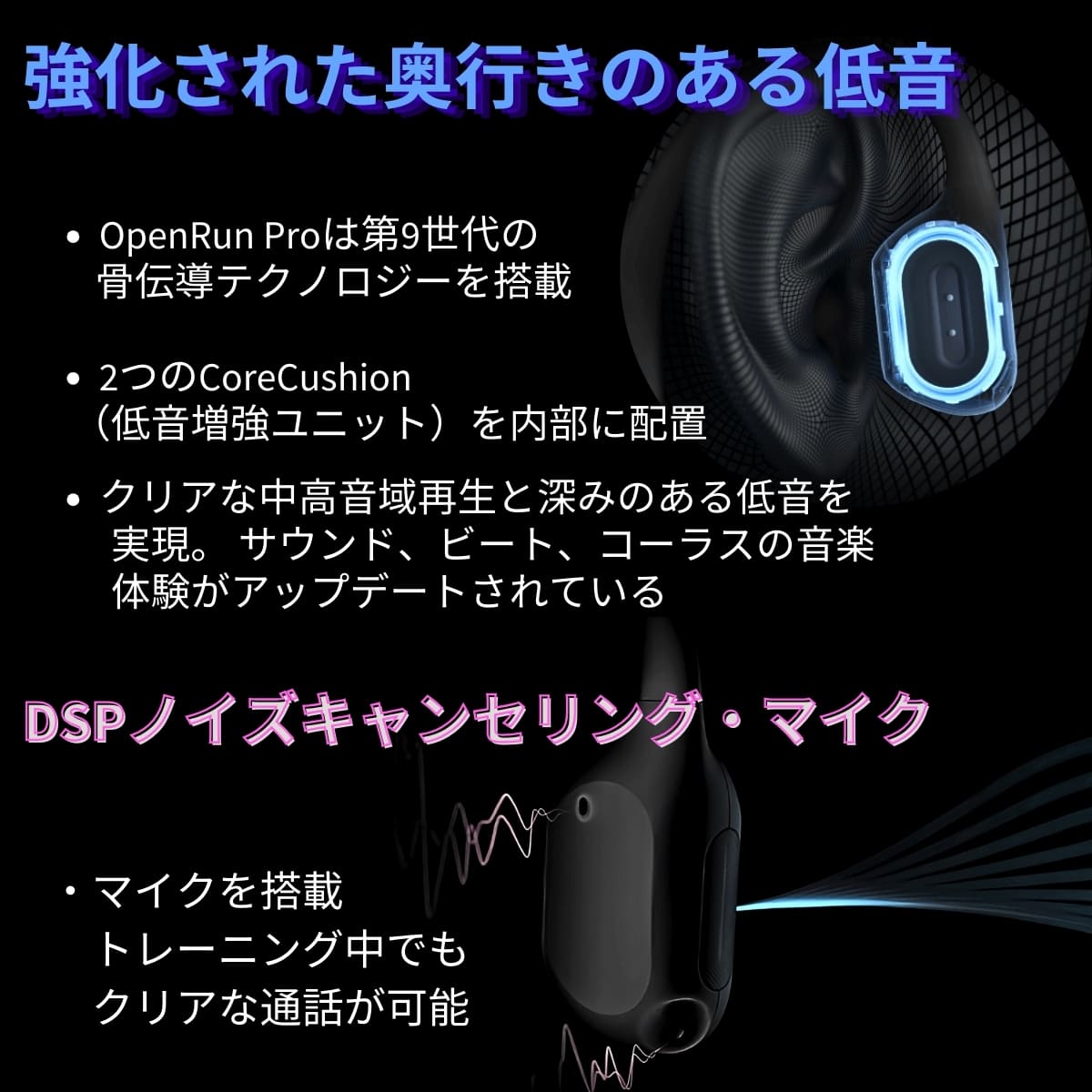 Shokz (ショックス) OpenRun Pro Black 完全ワイヤレス骨伝導イヤフォン ブラック SKZ-EP-000007 軽量 深みのある低音を体験 実用的 父の日 プレゼント - 画像 (7)